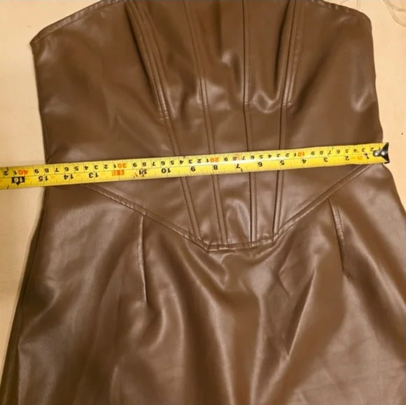 L.A. HEARTS PACSUN Chocolate Brown Faux Leather Corset Mini Dress - Size L. - Picture 12 of 14